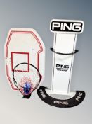 Ping retail golf club display stand and a wall mounted basket ball hoop