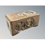 A Chinese minaiture carved camphor wood chest,