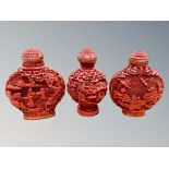 Three Chinese cinnabar lacquer scent bottles,