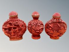 Three Chinese cinnabar lacquer scent bottles,