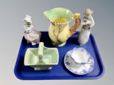 A tray of Burleigh ware squirrel jug, Lladro and Nao figures,