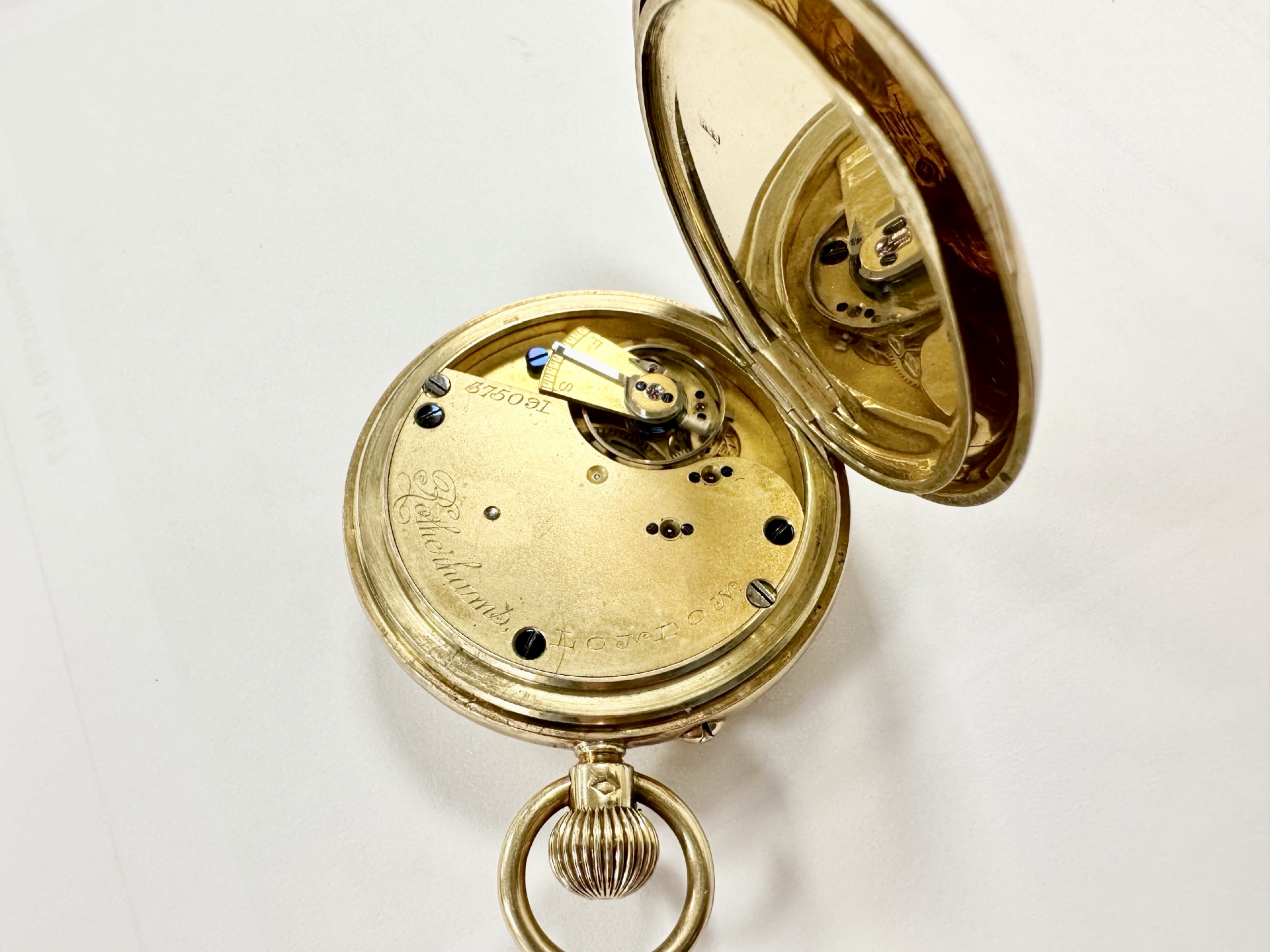 A good 18ct gold half hunter pocket watch, lever movement signed Rotherham, - Image 8 of 9