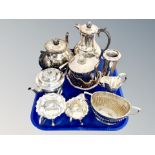 A tray of silver plated wares,
