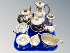 A tray of silver plated wares,