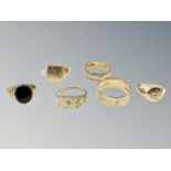 Six various 9ct gold rings CONDITION REPORT: Some misshapen/broken. 20.1g gross.