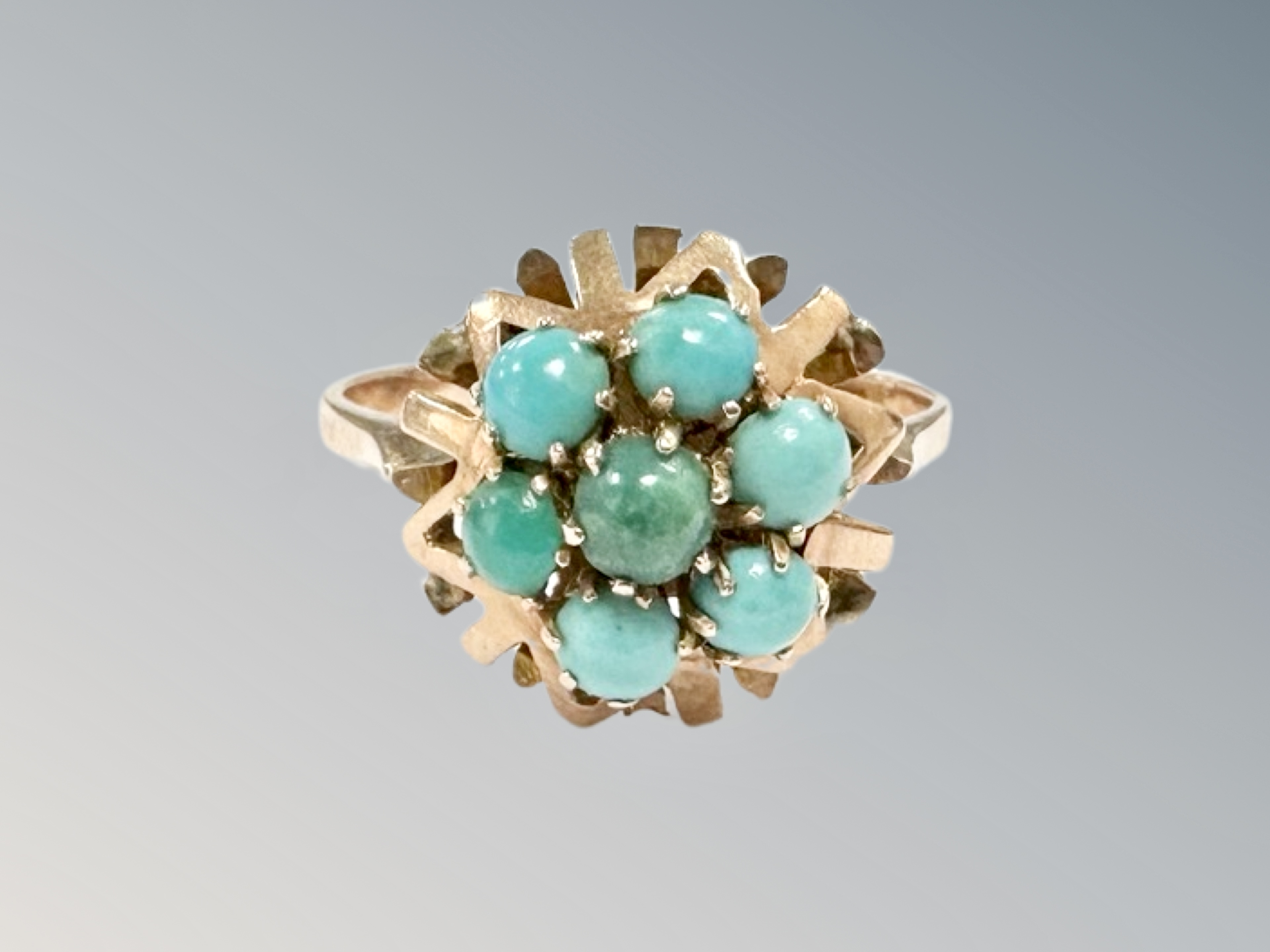 A rose gold turquoise cluster ring,