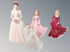 Royal Doulton figure Wedding Celebration, three Royal Worcester figures, Rebecca, Sarah,