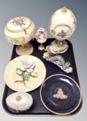 Decorative ostrich egg ornaments, Bradex rose plate,
