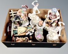 A box of seven continental figures including Capodimonte