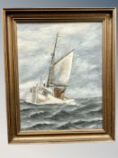 Danish School : A trawler in rough seas, oil on canvas,