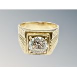 An 18ct yellow gold Gentleman's diamond solitaire ring, size P/Q, 11.