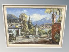 Continental School : Village well, oil on canvas,