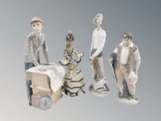 Four Lladro figures; 2170 seated Andalucian dancer, 6633 Sancho Pancha,