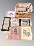 A box of pictures and frames, chalk study,