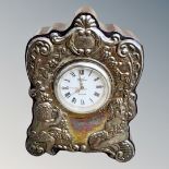 A silver-mounted desk timepiece,