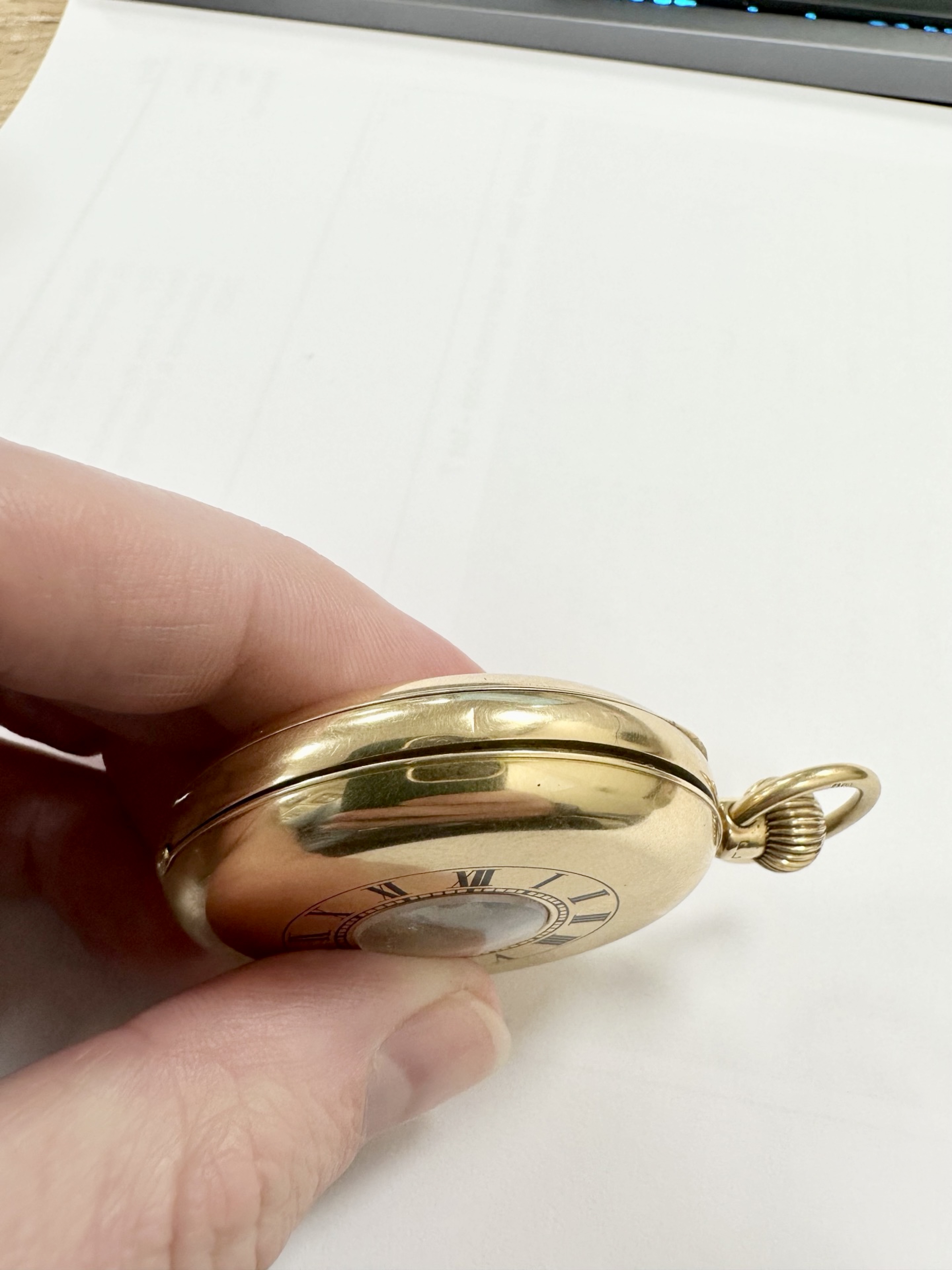 A good 18ct gold half hunter pocket watch, lever movement signed Rotherham, - Image 5 of 9