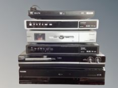 A Toshiba DVD video cassette recorder together with a Philips HDD DVD player,