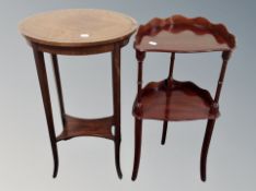 A Victorian mahogany oval occasional table together with two tier table with gallery