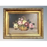Danish School : Still life of roses in a basket, oil on canvas,