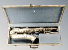 An Arampone chrome saxophone in fitted box