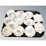 A tray of Staffordshire pin dishes, Shelley dishes,