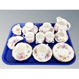 A tray of Royal Crown Derby floral pattern china including tea cups,