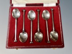 A set of six cased silver teaspoons,