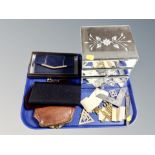 A tray of mirrored jewellery chest, leather purse, Dolce & Gabanna purse,