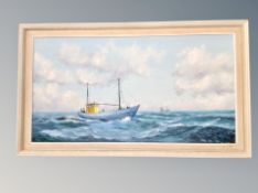 Eric B Evans : Fishing trawler at sea, oil on board, framed.