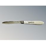 A silver and mother of pearl fruit knife,