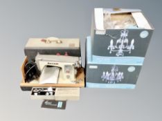 A 20th century Novem electric sewing machine in case together with two leaf and jewel three-way