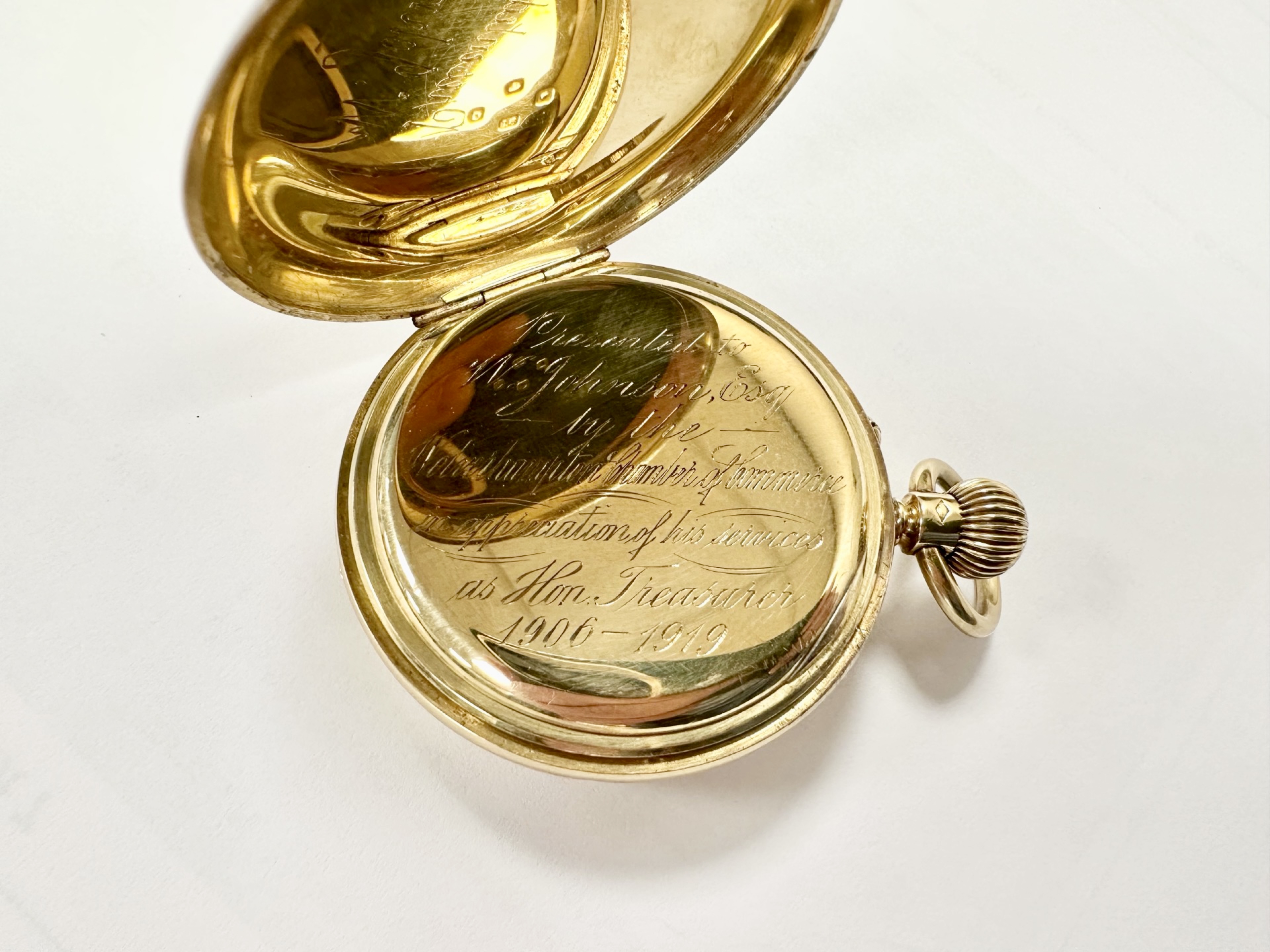 A good 18ct gold half hunter pocket watch, lever movement signed Rotherham, - Image 7 of 9