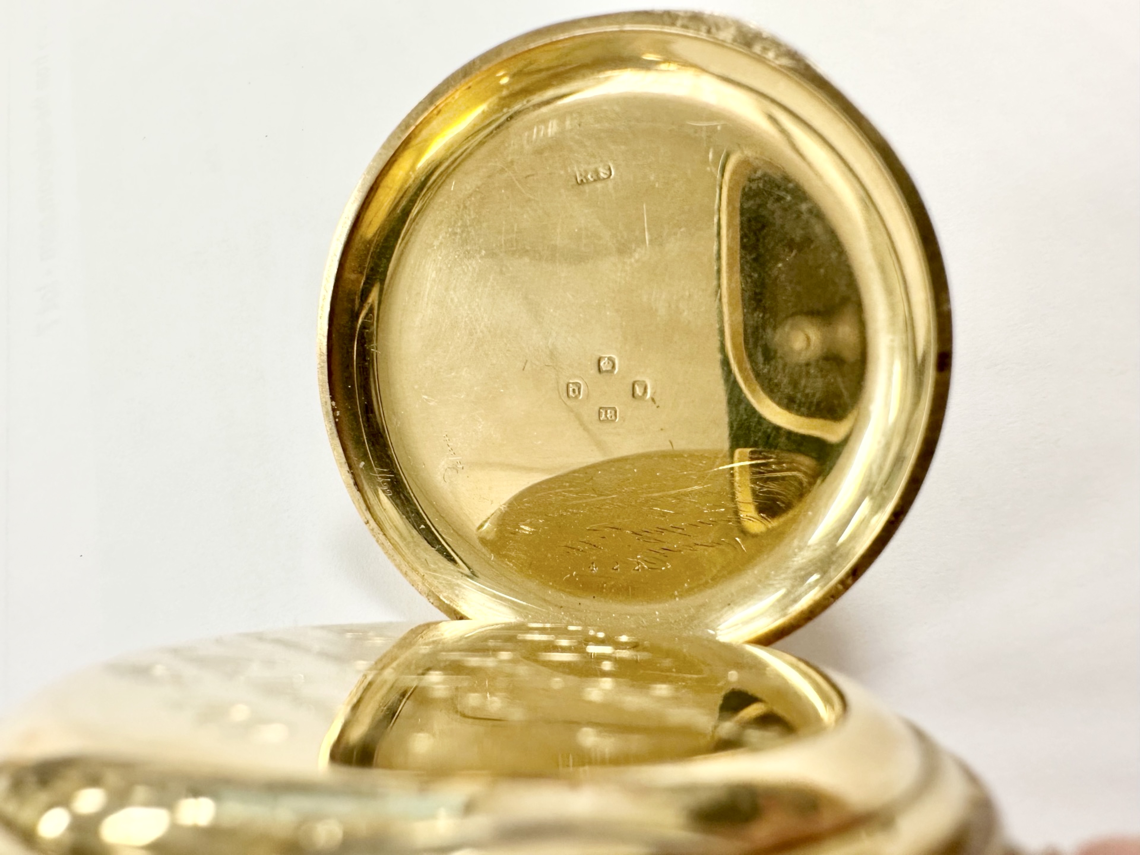 A good 18ct gold half hunter pocket watch, lever movement signed Rotherham, - Image 6 of 9