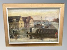 Danish School : A view across a dock, oil on canvas,