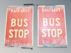 Two wooden hand painted double sided East Kent bus stop signs, approx.