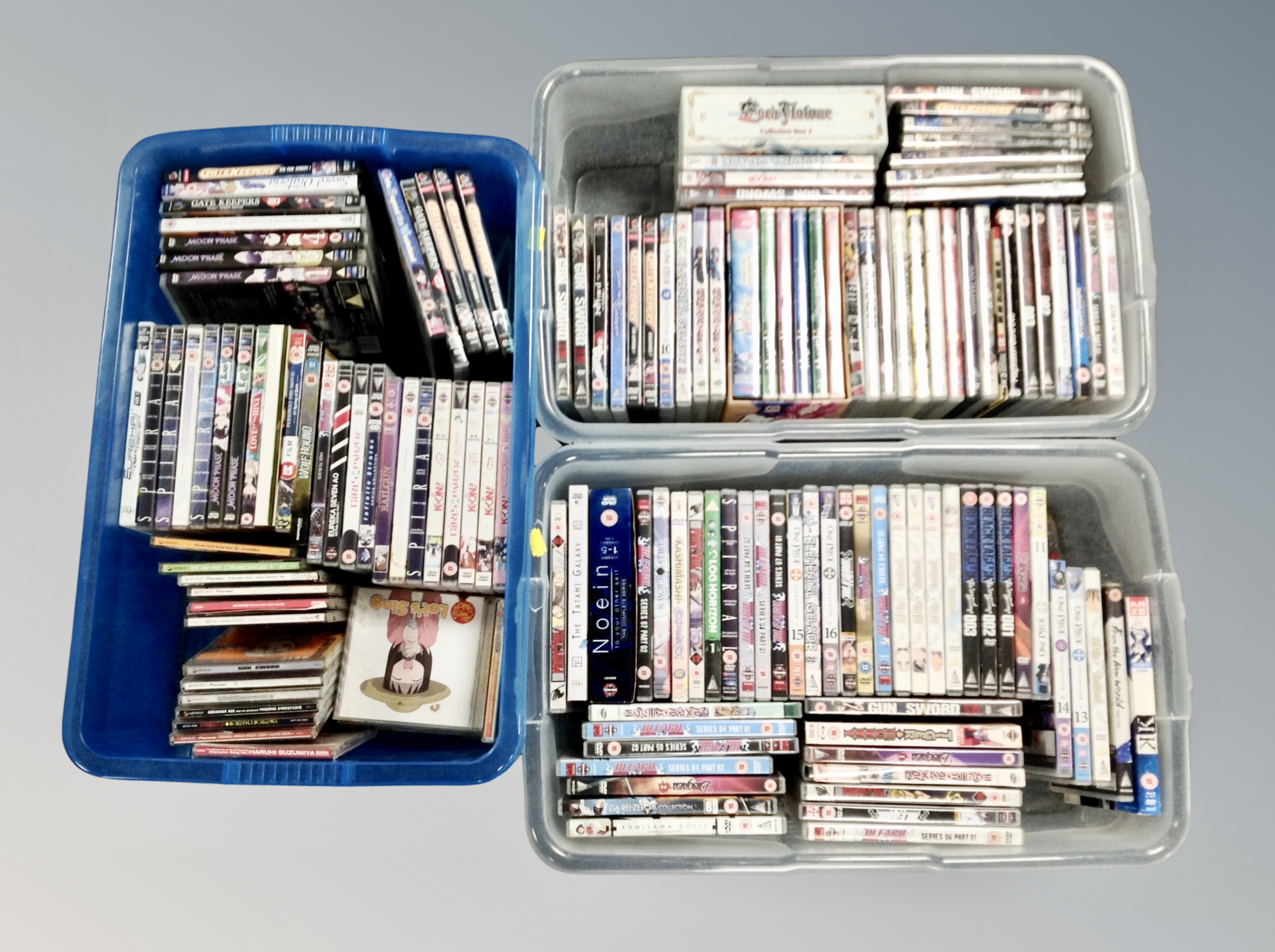 Three crates of Japanese Anime DVD's together with a small quantity of CD's