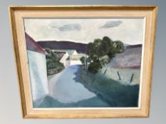 Danish School : A village road with hills beyond, oil on canvas,