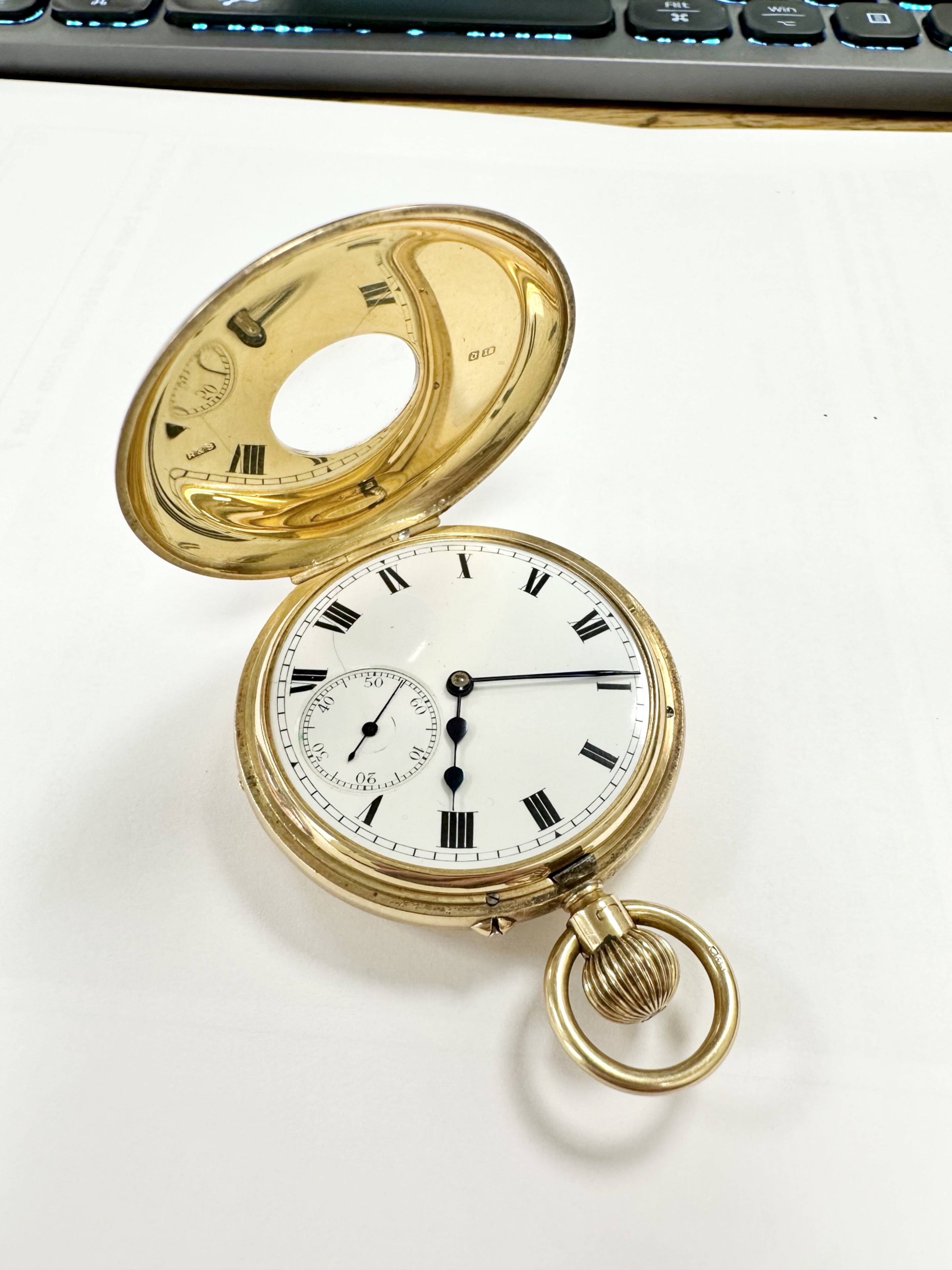 A good 18ct gold half hunter pocket watch, lever movement signed Rotherham, - Image 2 of 9