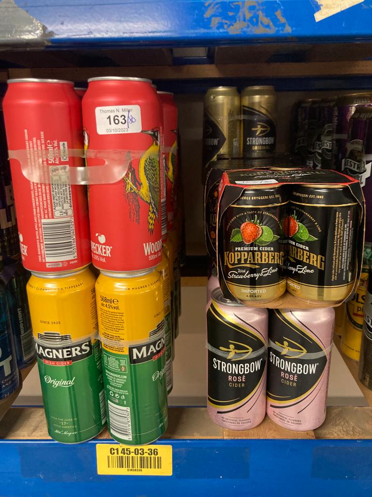 Eighty cans of Cider : Woodpecker, Magners, Strongbow, Kopperberg and White Storm.