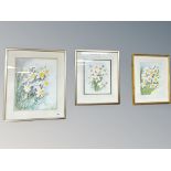 Margaret Adamson : Still life of daffodils, three watercolours,