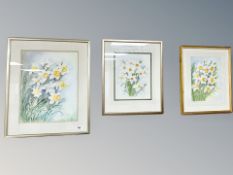 Margaret Adamson : Still life of daffodils, three watercolours,