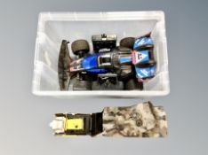 A crate of remote controlled Super buggy with Tamiya hand set,