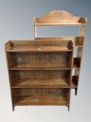 Two sets of 20th century oak open bookshelves