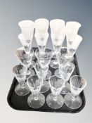 A tray of crystal and glass including Waterford Crystal,