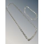 A silver flat link necklace and matching bracelet CONDITION REPORT: 27.