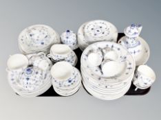 Two trays of Royal Copenhagen blue and white tea and dinner ware