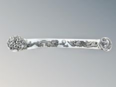 A Chinese white metal ruyi scentre, length 19.