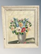 Danish School : Still life of flowers in vase, impasto oil on panel,