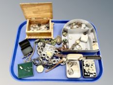 A tray of costume jewellery, lady's and gent's wristwatches, earrings,