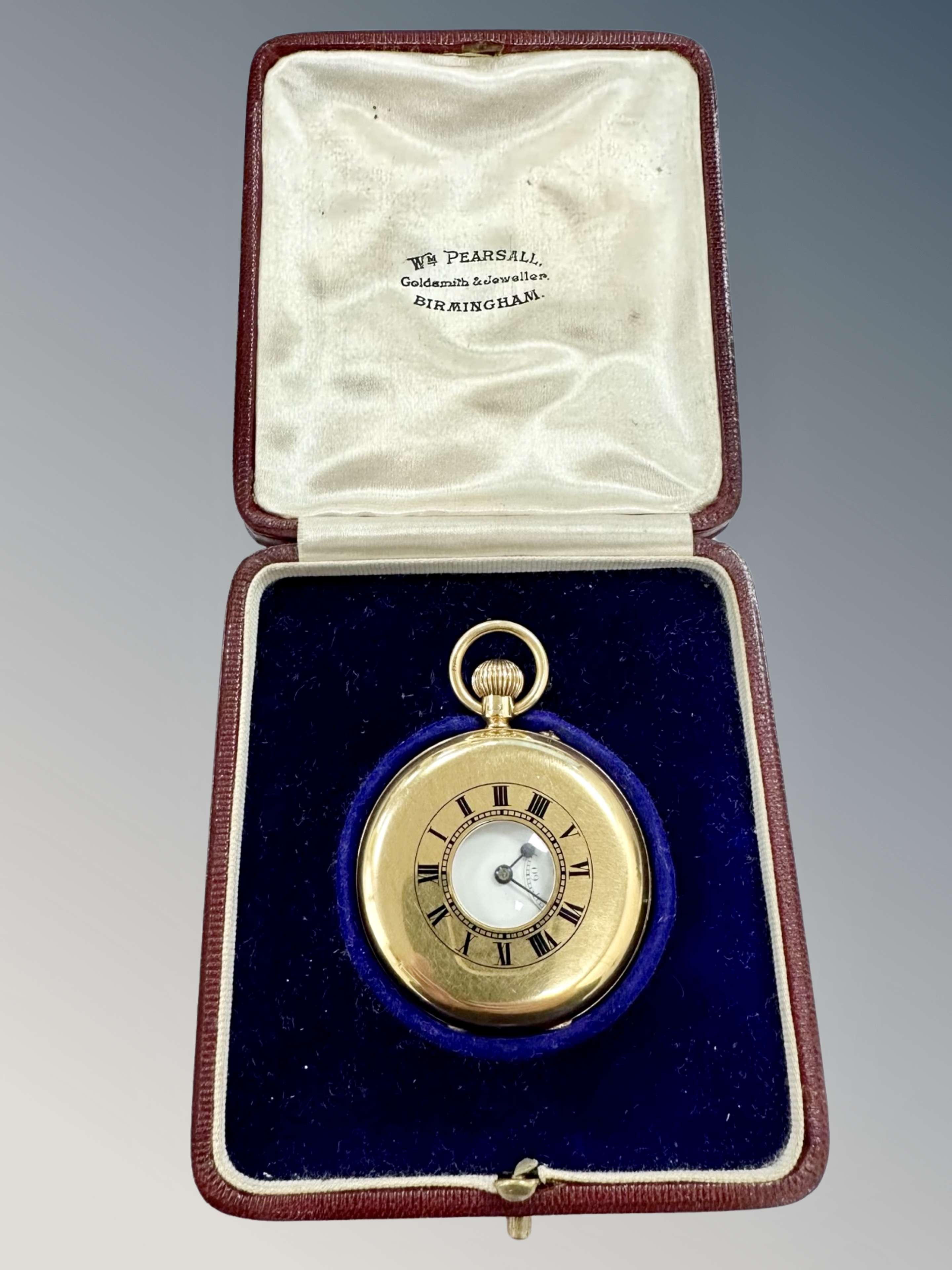 A good 18ct gold half hunter pocket watch, lever movement signed Rotherham,